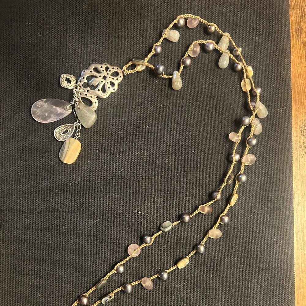 Retired Silpada Sterling Silver Amethyst Pearl Long Necklace N2103